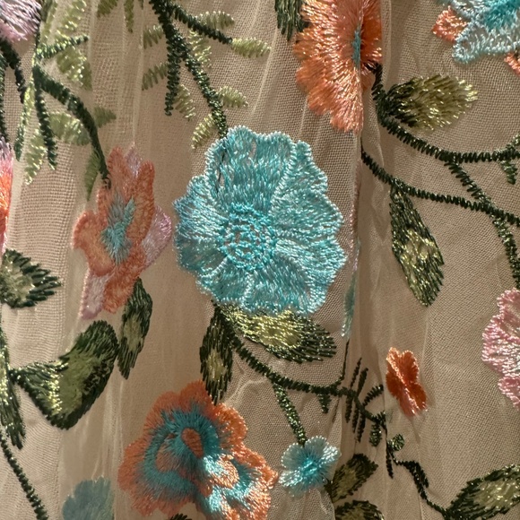 Blue Floral embroidered A- line mother of the bride dress Sz 12 NEW - Picture 4 of 7